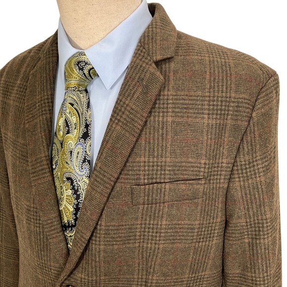 Banana Republic Men's Brown Plaid Blazer Tailored Fit 44 Wool Blend Sport Coat - Picture 1 of 11